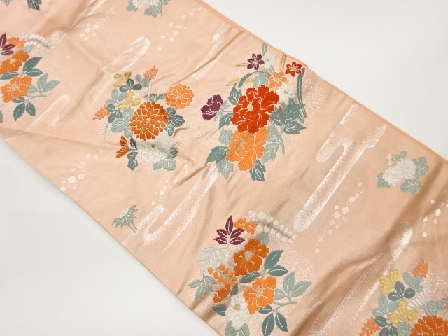 JAPANESE NAGOYA OBI / WOVEN PEONY & KIKU